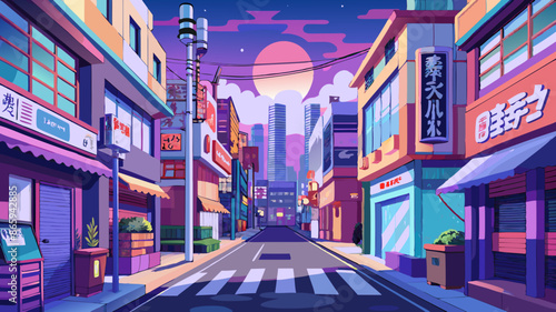 Tokyo streets, anime style, illustration, background