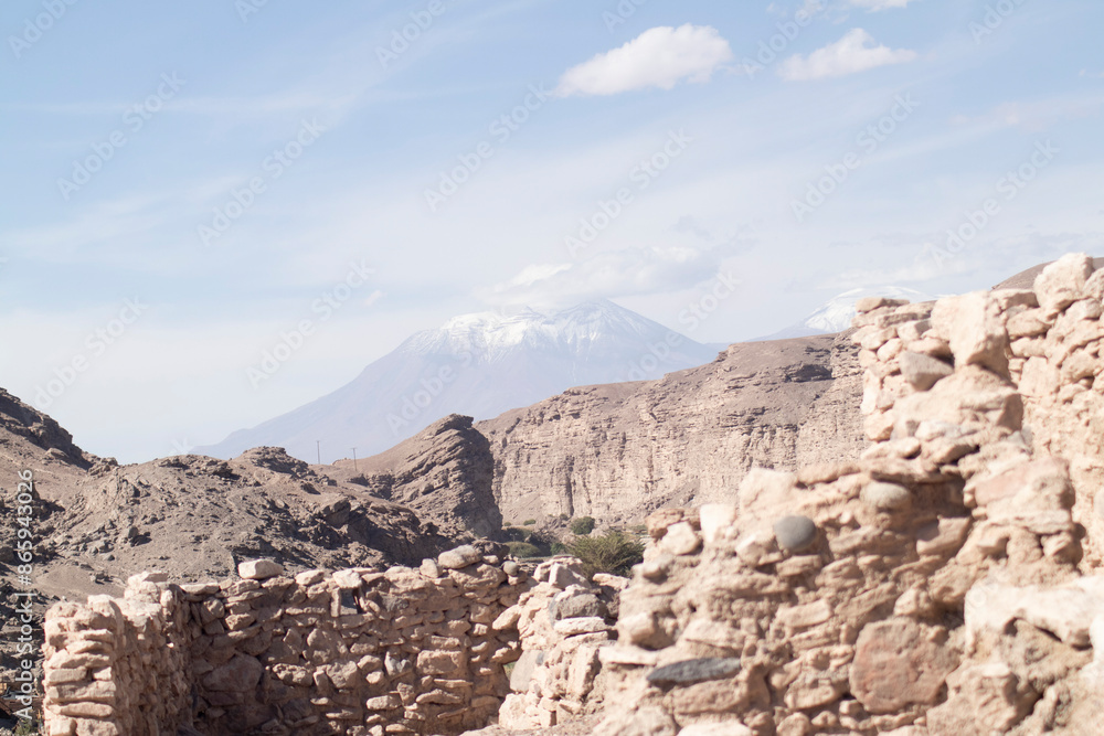 Fototapeta premium view of the San Pedro volcano in the second region of Antofagasta, from the Lasana valley