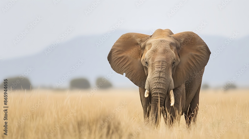 Fototapeta premium African elephant - Loxodonta africana female. Animals isolated on white background.