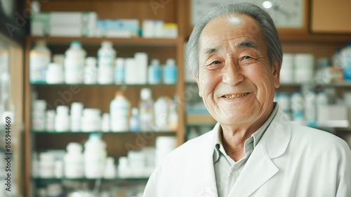 薬局で働くベテランの男性薬剤師