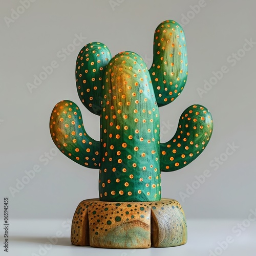 Realistic wooden cactus, detailed craftsmanship, assembled pieces, professional photography, natural wood finish, high detail photo