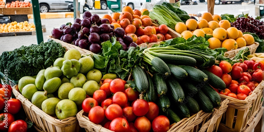 vibrant farmers market with fresh organic fruits and vegetables vibrant farmers market with fresh organic fruits and vegetables