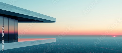 Modern architecture meets serene sunset in this stunning image of a contemporary building overlooking an expansive, tranquil horizon.