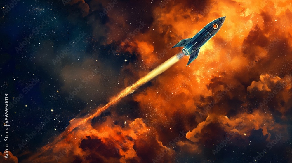 A Rocket Blazing Through The Cosmos Against A Starry Sky A Rocket Blazing Through The Cosmos Against A Starry Sky