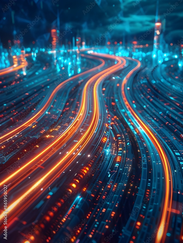 Expansive Global Digital Superhighway with Flowing Rivers of Futuristic Data and Lights Expansive Global Digital Superhighway with Flowing Rivers of Futuristic Data and Lights