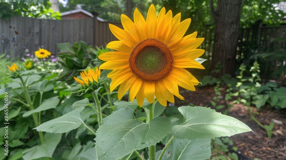 Obraz premium Sunflowers enhance outdoor spaces with their attractive looks and happy nature adding warmth and beauty to the environment on sunny summer days