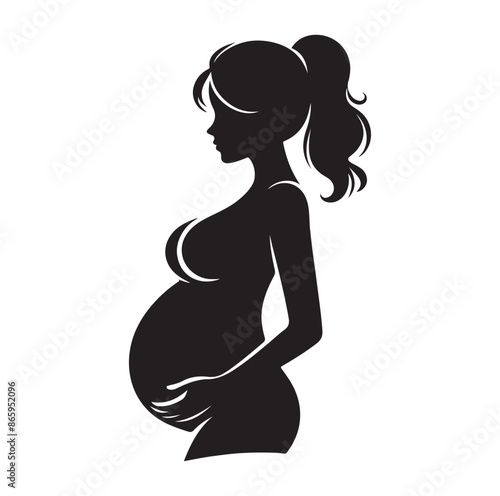 pregnant women silhouettes, side view. Vector illustration isolated on white background.