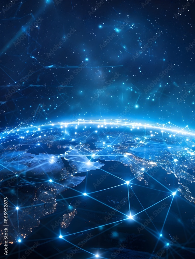 Global Digital Network Connection with Illuminated Grid and Satellite Imagery Global Digital Network Connection with Illuminated Grid and Satellite Imagery
