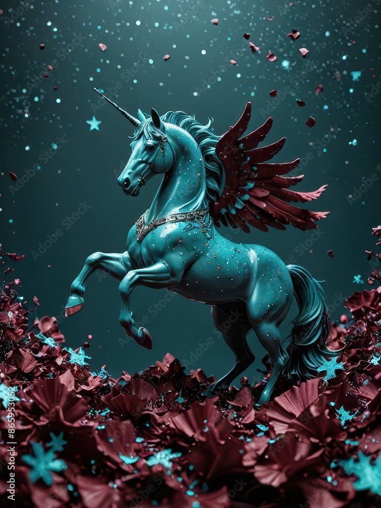 Teal Pegasus Unicorn in a Garden of Stars. Teal Pegasus Unicorn in a Garden of Stars.