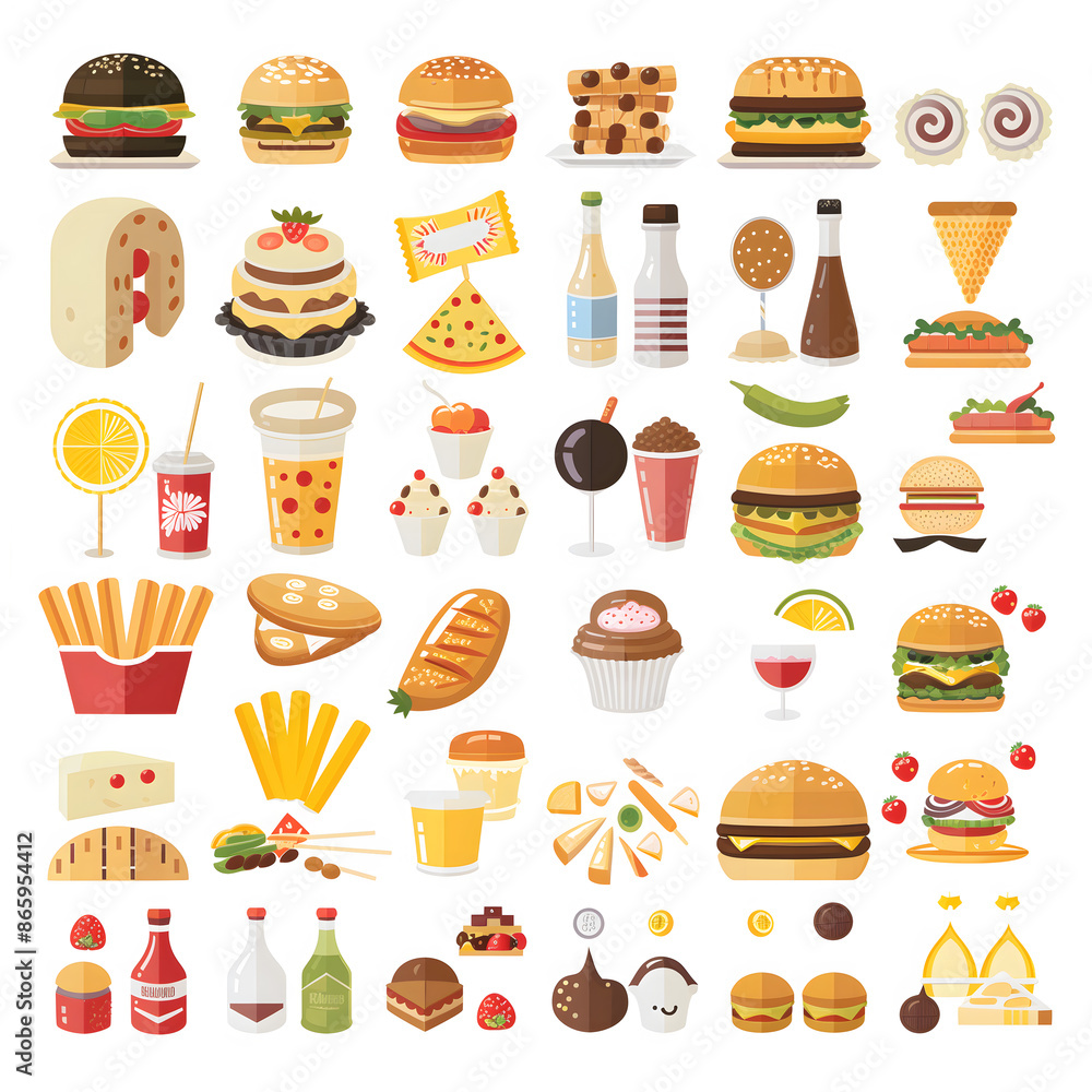 Food Icon and Symbol: Diverse Fast Food Items Food Icon and Symbol: Diverse Fast Food Items