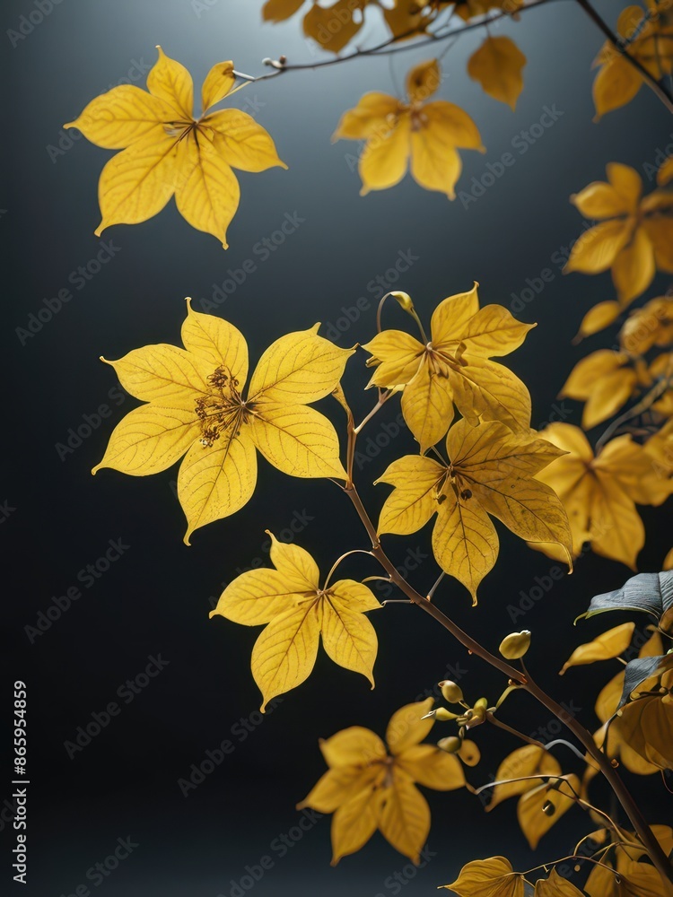 Golden Leaves on a Black Background. Golden Leaves on a Black Background.