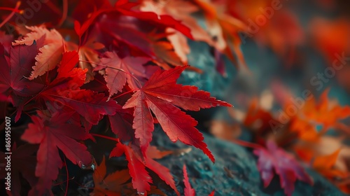 Wallpaper Mural Closeup of maple leaves turning red, symbolizing change, focus on, seasonal theme, whimsical, overlay, nature reserve backdrop Torontodigital.ca