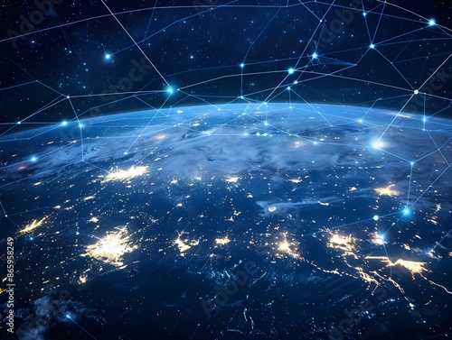 Global Digital Network Connection with Illuminated Skyline and Planet Earth © LookChin AI