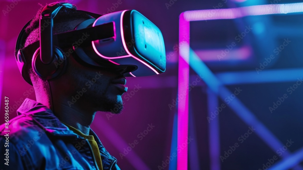 side shot of man playing a VR game, AI Generative side shot of man playing a VR game, AI Generative