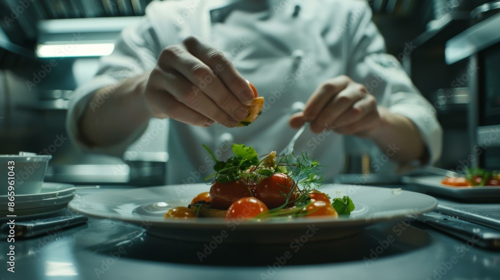 A chef preparing a dish in the kitchen with some vegetables. AI. A chef preparing a dish in the kitchen with some vegetables. AI.