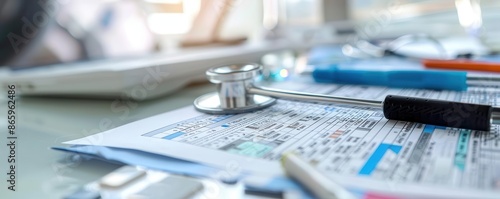 Medical billing specialist processing claims, organized workspace, accurate documentation, Medical Services, healthcare administration