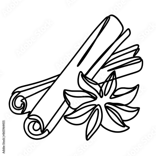 Cinnamon sticks and star anise one line art