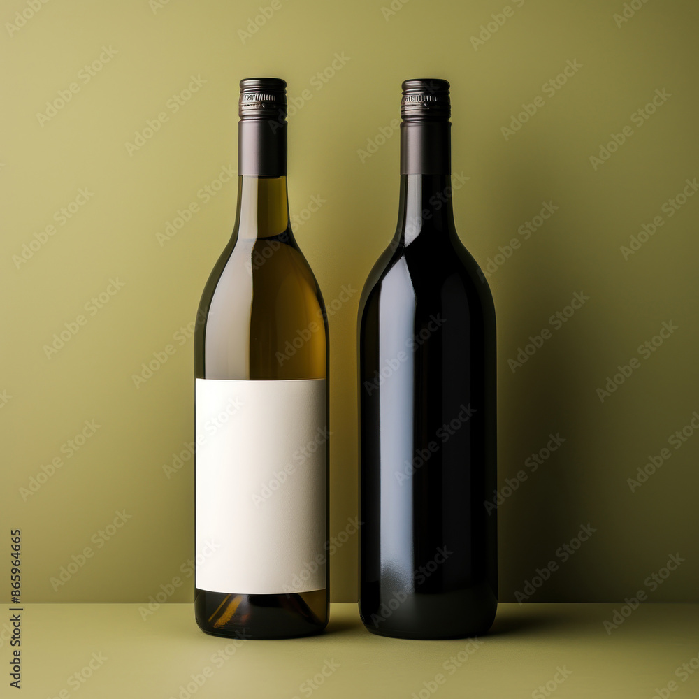 Bottles of wine with blank labels on abstract background, wine bottle mockup, fictional label design Bottles of wine with blank labels on abstract background, wine bottle mockup, fictional label design