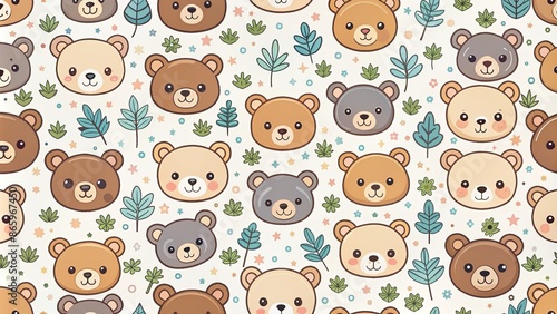 Adorable whimsical bear repeat pattern on white background ideal for fabric textile wallpaper wrapping apparel design featuring cute cartoon vector animals.