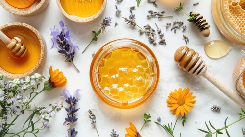 Honey used in skincare products, natural beauty, bee products photo