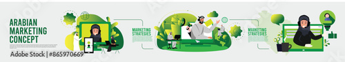 Arabic business marketing concept, social media, vector illustration