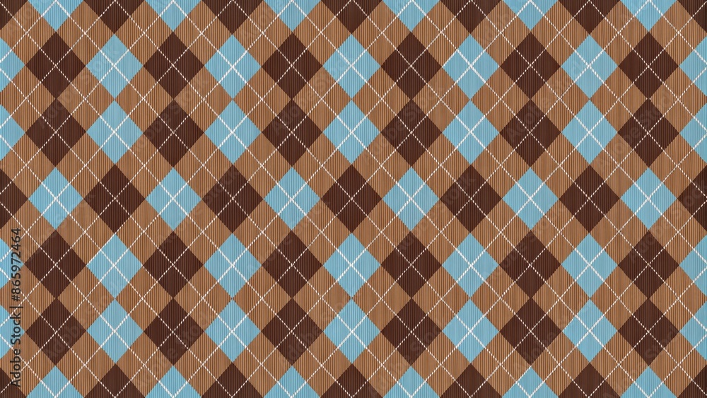 Brown and blue Argyle pattern with intricate diamond-shaped motifs on a subtle texture, perfect for modern seasonal textile designs. Brown and blue Argyle pattern with intricate diamond-shaped motifs on a subtle texture, perfect for modern seasonal textile designs.