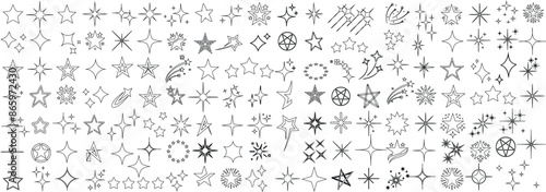 doodle hand drawn star vector collection, Minimalist star line illustration for nautical, festive, or magical designs