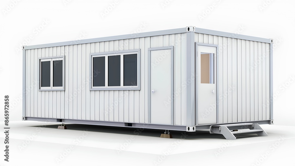 Innovative Workspace: 3D Illustration of a Converted Shipping Container Office with Locker Room Innovative Workspace: 3D Illustration of a Converted Shipping Container Office with Locker Room