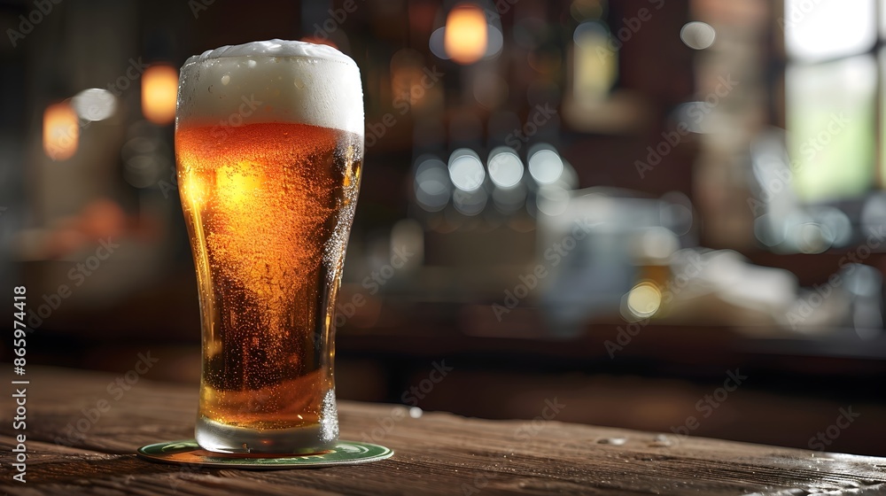 Refreshing Amber Brew in Cozy Pub Setting at Night Refreshing Amber Brew in Cozy Pub Setting at Night
