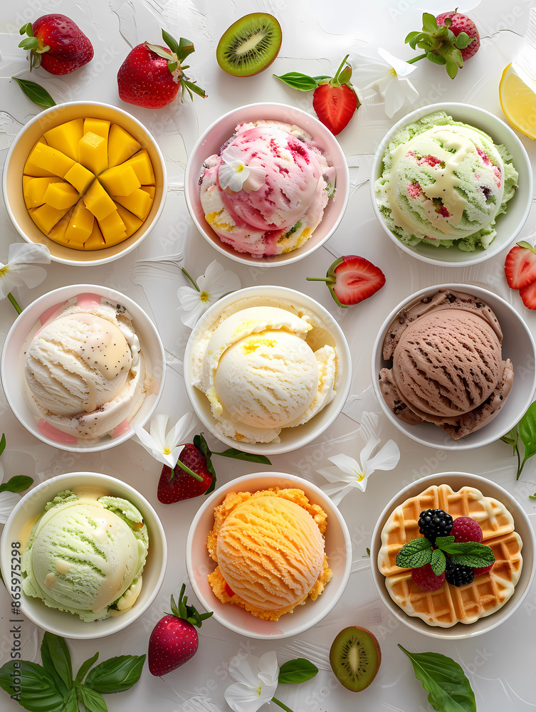 Various fruit flavors of ice cream Various fruit flavors of ice cream
