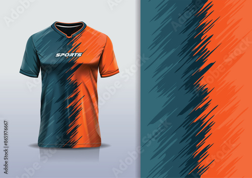 Sport jersey template mockup wave grunge design for football soccer, racing, running, e sports, gray orange color