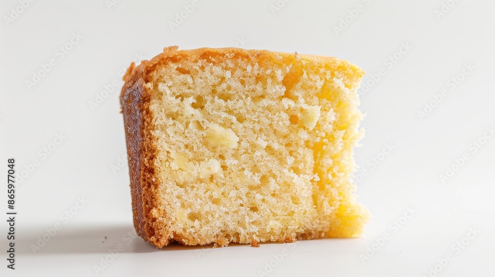 Hundred calorie portion of butter cake against white background Hundred calorie portion of butter cake against white background