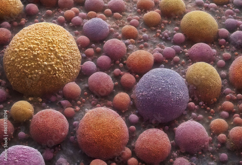 A microscopic view of Saccharomyces boulardi yeast, emphasizing its ability to multiply and spread rapidly in a given environment through the processes of budding and cell division Generative AI  photo