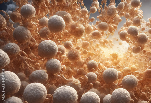 A microscopic view of Saccharomyces boulardi yeast, emphasizing its ability to multiply and spread rapidly in a given environment through the processes of budding and cell division . Generative AI 