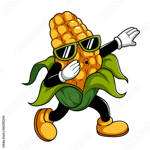 corn dabbing mascot cartoon illudtration