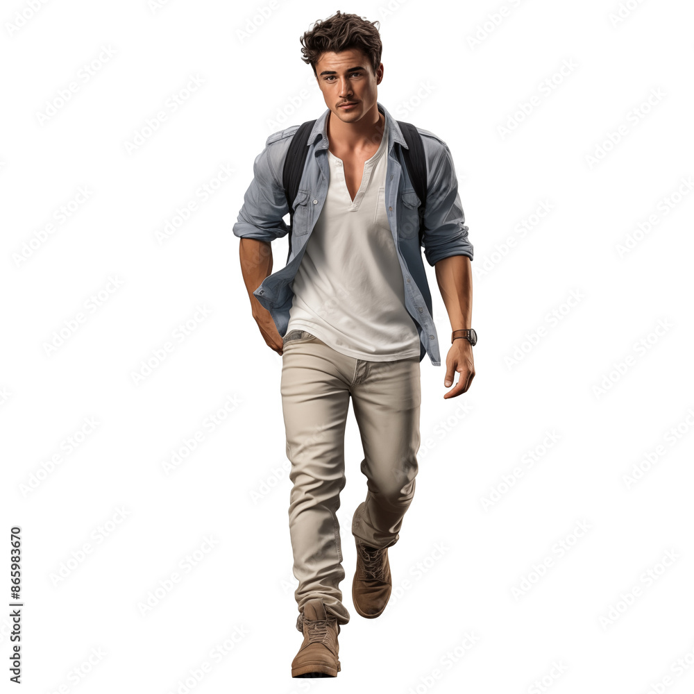 young man in casual shirt standing isolated over white background. Male portrait young man in casual shirt standing isolated over white background. Male portrait