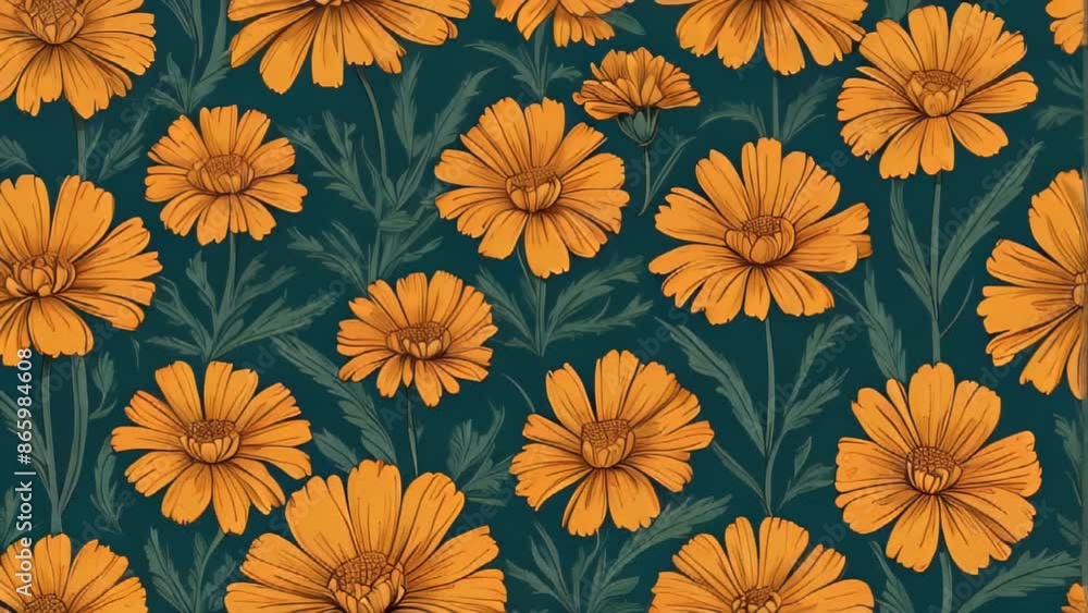 custom made wallpaper toronto digitalAnimated pattern of orange flowers on a teal background