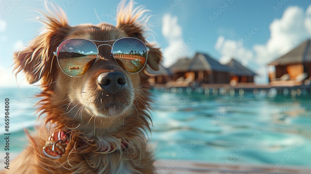 Vacation on Maldives: Dog with Sunglasses Vacation on Maldives: Dog with Sunglasses