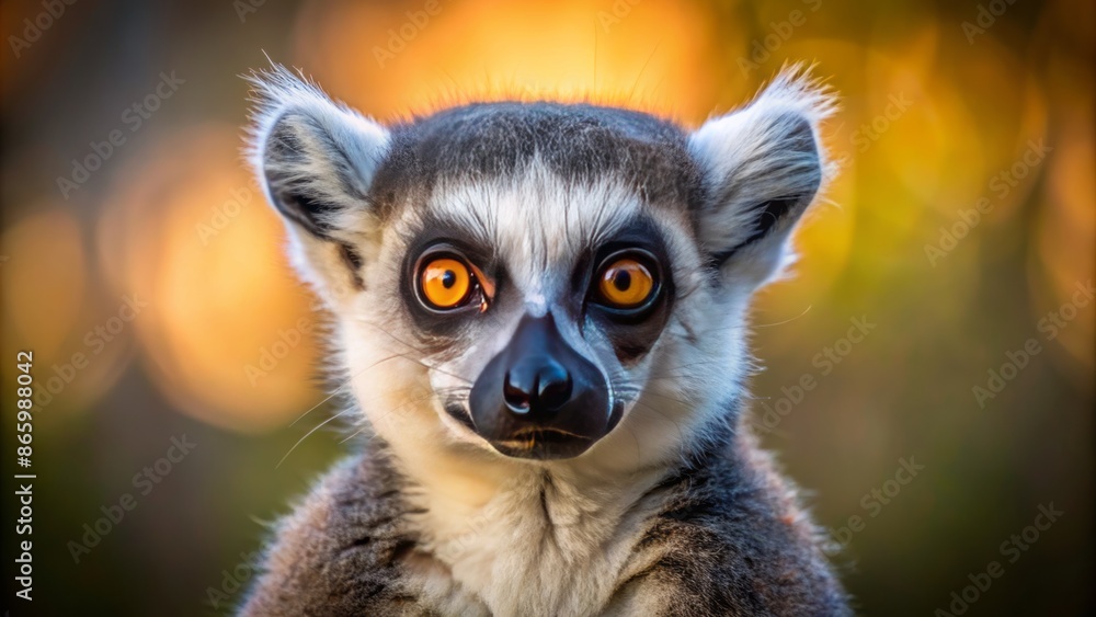 Adorable ring-tailed lemur's facial features showcased in a intimate close-up portrait, sitting upright with piercing eyes and a gentle gaze. Adorable ring-tailed lemur's facial features showcased in a intimate close-up portrait, sitting upright with piercing eyes and a gentle gaze.