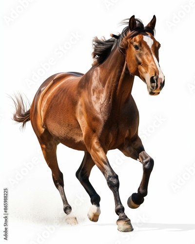 Brown Horse Galloping on White Background