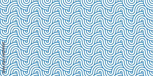  Overlapping Pattern Minimal diamond geometric waves spiral and abstract circle wave line. blue color seamless tile stripe geometric create retro square line backdrop white pattern background.