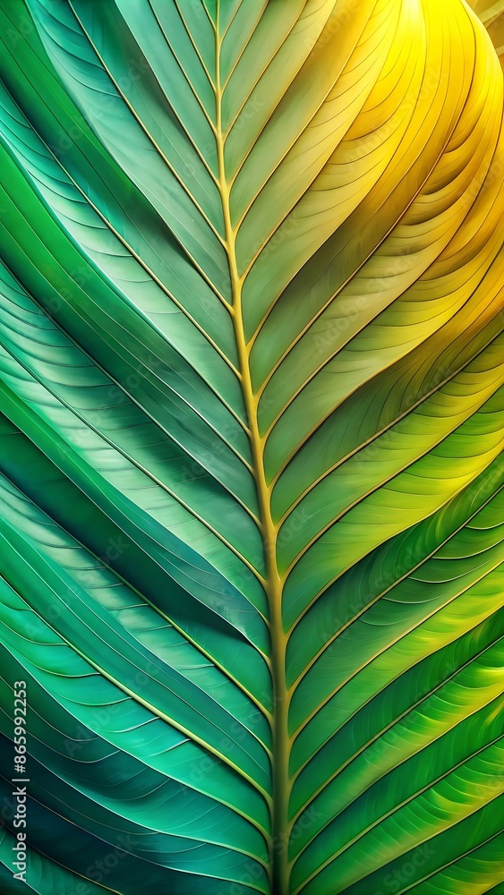 Design a tropical gradient of green to yellow to teal with large leaves. Design a tropical gradient of green to yellow to teal with large leaves.