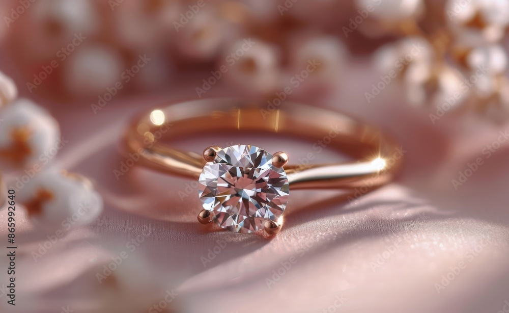 Sparkling Diamond Engagement Ring on Glittery Background Sparkling Diamond Engagement Ring on Glittery Background