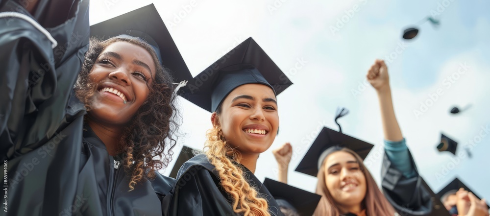 Obraz premium A group of students dressed in black hoodies and gowns captured the youthful faces of a group laughing and embracing as they celebrated life's big moment