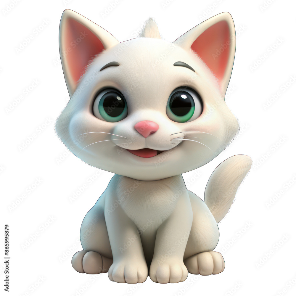 3d render of cartoon character happy white cat sitting isolated on transparent background 3d render of cartoon character happy white cat sitting isolated on transparent background