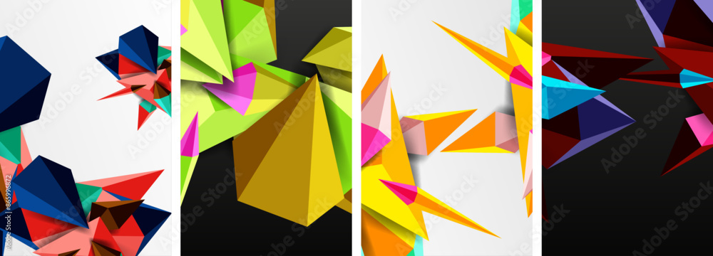 Mosaic triangles poster geometric abstract background set Mosaic triangles poster geometric abstract background set