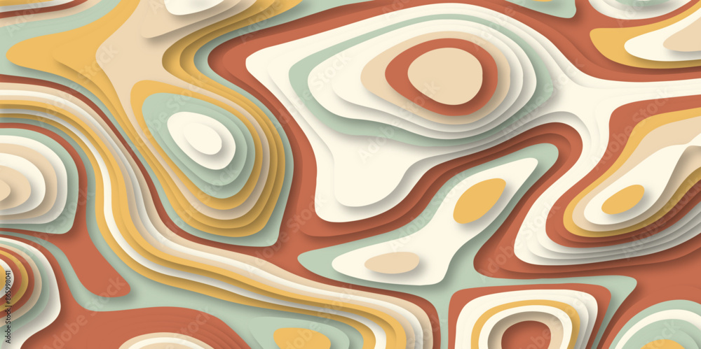 Multicolor abstract paper cut out shape background. Pastel color multi layer topography contour curve and wavy 3d paper cut Multicolor abstract paper cut out shape background. Pastel color multi layer topography contour curve and wavy 3d paper cut