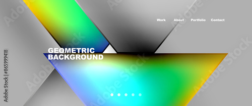 Metal triangles with colorful bright triangles. Geometric modern minimalist design template