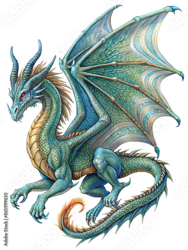 Wallpaper Mural a dragon in flight, with detailed scales and wings, set against a dramatic sky. Generative AI.
 Torontodigital.ca