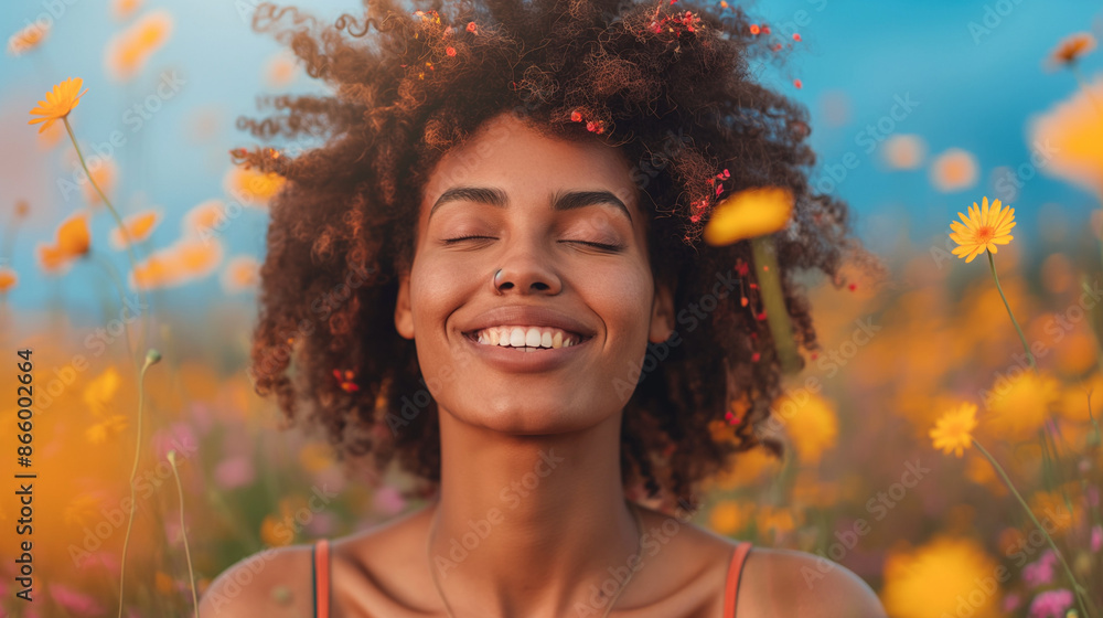 happy young woman looking aside and smiling while walking in countryside during sunny day. Young woman on field under sunset light happy young woman looking aside and smiling while walking in countryside during sunny day. Young woman on field under sunset light